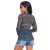 Aflyko Animal Print Women Fun Shirt Dragon Scales Grunge Dark Summer Outfit Sexy See Through Beach Cover Upp Fitted Blouse Crop Tops Long Sleeve Party Wear, M view 3