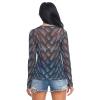 Aflyko Animal Print Women Fun Shirt Dragon Scales Grunge Dark Summer Outfit Sexy See Through Beach Cover Upp Fitted Blouse Crop Tops Long Sleeve Party Wear, M view 4