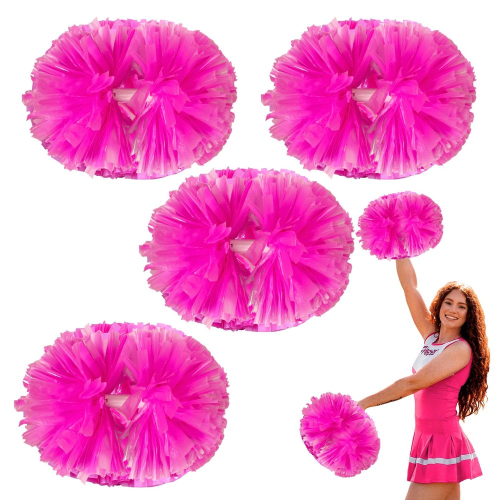 4 Pcs Cheerleading Pom Poms, 12Inch Cheerleader Pompoms with Baton Handle for Kids Adults School Team Sports Games Dance Cheering (Pink)