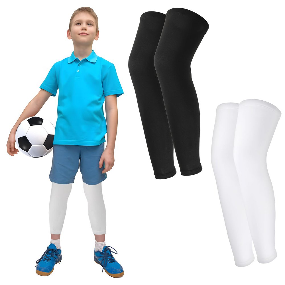 PLMMOUT 2 Pairs Leg Sleeves,Long Leg Compression Sleeve,Non-Slip Compression UV Leg Sleeves,Sports Long Knee Sleeve for Boys Girls Youth Basketball Running Sports Cycling