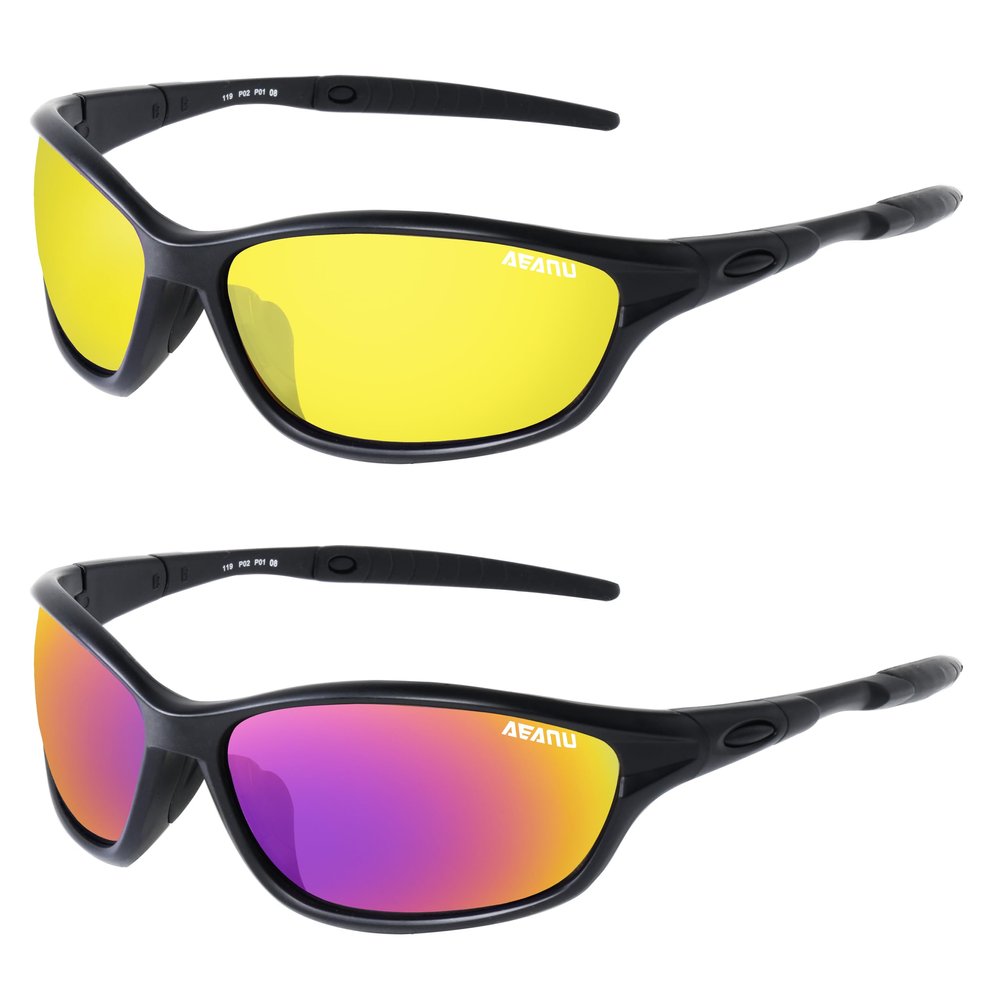 AEANU Day & Night Sunglasses 2-Pack for Women & Teens  Lightweight UV400 Mirrored and Yellow Lens Glasses for Outdoor, Driving, and Everyday Use
