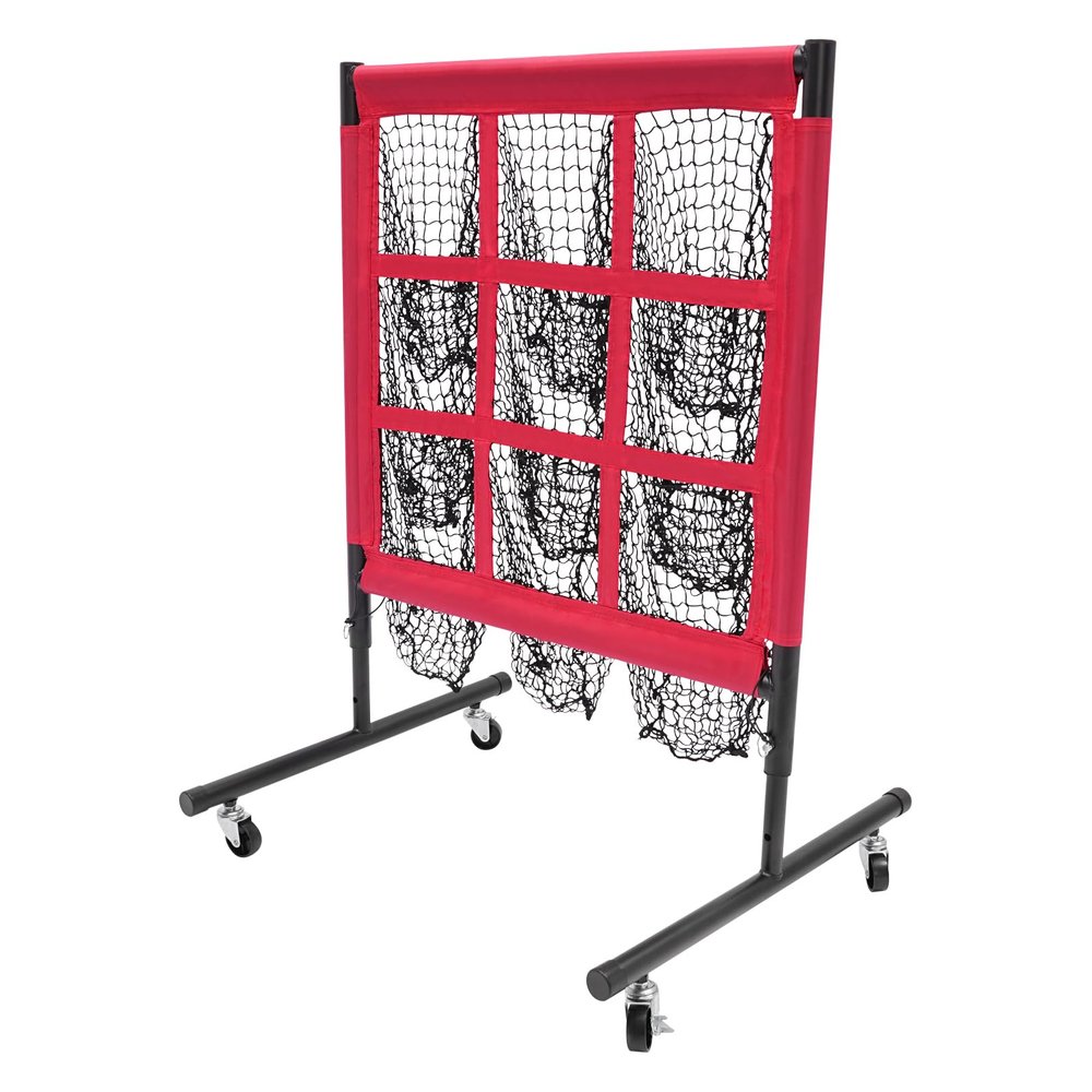 YIYIBYUS 9 Pocket Pitching Net for Baseball and Softball,Pitcher Training Net,Square Baseball Training Equipment for Hitting Pitching Practice, Baseball Training Net,Adjustable Height (Red)