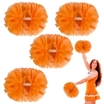 4 Pcs Cheerleading Pom Poms, 12Inch Cheerleader Pompoms with Baton Handle for Kids Adults School Team Sports Games Dance Cheering (Orange)