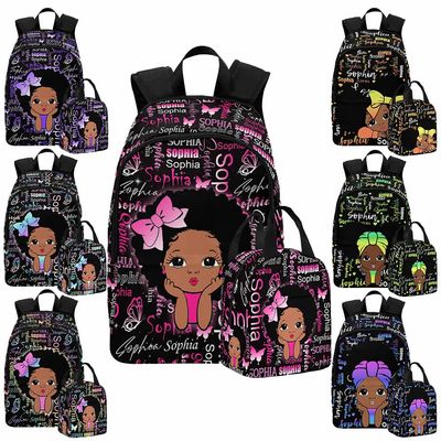 D-Story Personalized Name School Bag African Style Customized Name present Custom Kid's Backpack With Lunch Bag Box