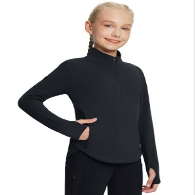 baleaf Girls Long Sleeve Shirts Fleece Jacket Fall Half Zip Pullover Kids Sweatshirts Athletic Thermal Top Black L