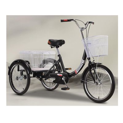 3 Wheel Bicycle Cruise Trike 3 Wheel,20 Inch Tricycle For Adults Trike Bike Cargo Trike With Basket, Adult Bicycle High-carbon Steel With Shopping Basket Suitable For The Elderly(Black,Iron wheels)