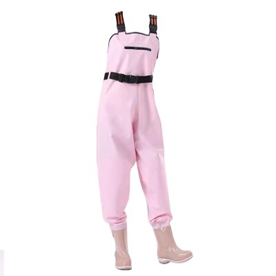 KPHYMOD Women Chest Waders, Waterproof Hip WadersPVC Lightweight Hip Boot with Cleated Outsole with Adjustable Buckle(Pink,5.5)