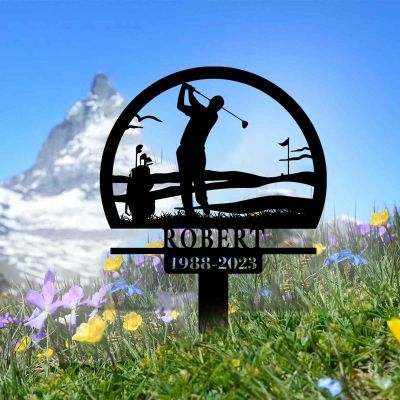 Gotstorms Custom Metal Golf Memorial Stake, Golfer Loss,Personalized Golfer Name Metal Stake, Golfing in Heaven, Sympathy Sign, Grave Marker, Dad Loss, Golfer Art