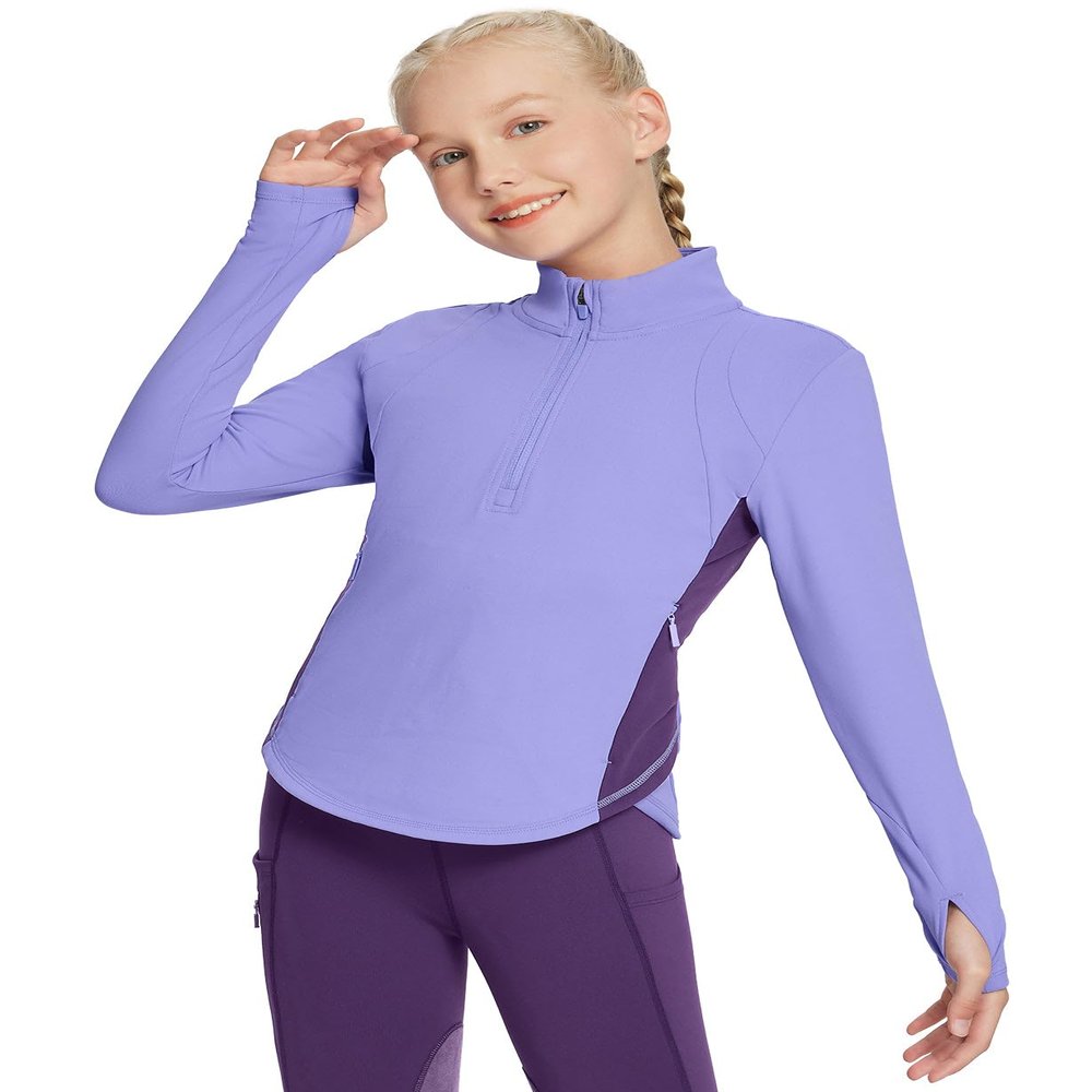 baleaf Girls Long Sleeve Shirts Fleece Jacket Fall Half Zip Pullover Kids Sweatshirts Athletic Thermal Top Purple M