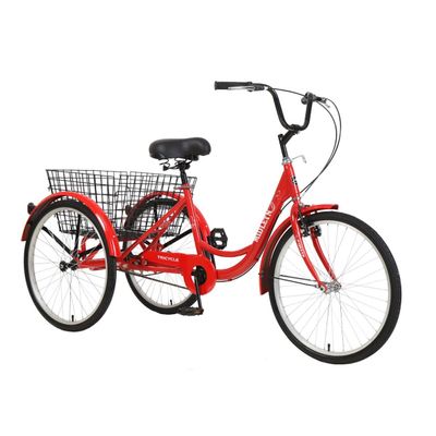 PurezmMoto 3 Wheel Bicycle Cruise Trike 3 Wheel,24 Inch Tricycle for Adults 7 Speed Tricycle for Sale,Cargo Trike with Basket, Cycling Bike for Outdoor Sports Shopping for Adults and The Elderly(Red)