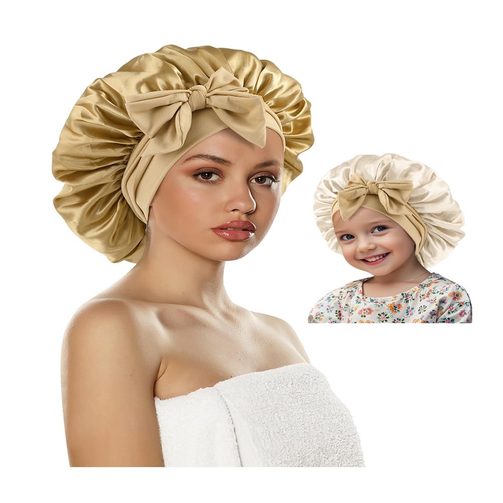 ZURLEFY Satin Bonnet for Sleeping Women, Double Layer Fashion Silk Hair Bonnet with Tie Band for Womens Curly Hair Night Cap (68-01L)