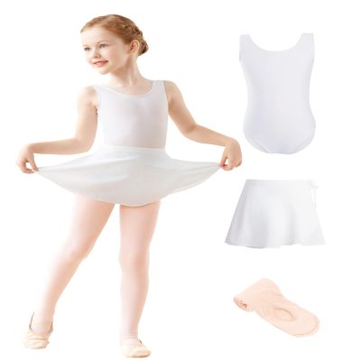 Daydance Lined Tanks White Toddler Dance Leotards with Ballet Skirts, Dance Tights, Kids Ballet Attire