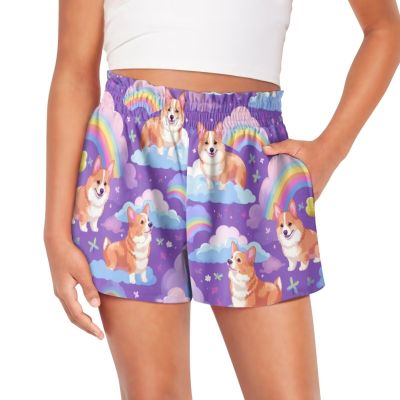 HELLHERO Corgi Dog Shorts for Girls Kids Atheltic Shorts Size 13-14 Activewear Running Active Dance Cheer Skirt Shorts for School Holiday Hiking Bike Gymnastics