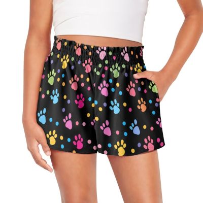 HELLHERO Dog Paw Print Shorts for Girls Size 13-14 Kids Tennis Shorts Active Athletic Running Shorts High Waist Dance Yoga Shorts with Liners Outdoor Sports Gym Fitness