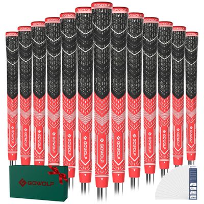 Gowolf Golf Grips Cord Rubber Multi-compound Golf Driver Irons Club 13pcs Golf Grips Colored Top Cover SL02 Pro (Red,Midsize)