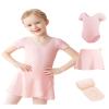 Daydance Dayance Lined Pink Girls Leotards with Removable Dance Skirts, Ballet Tights for Recitals, Performance, Training 3 in 1 Set view 1