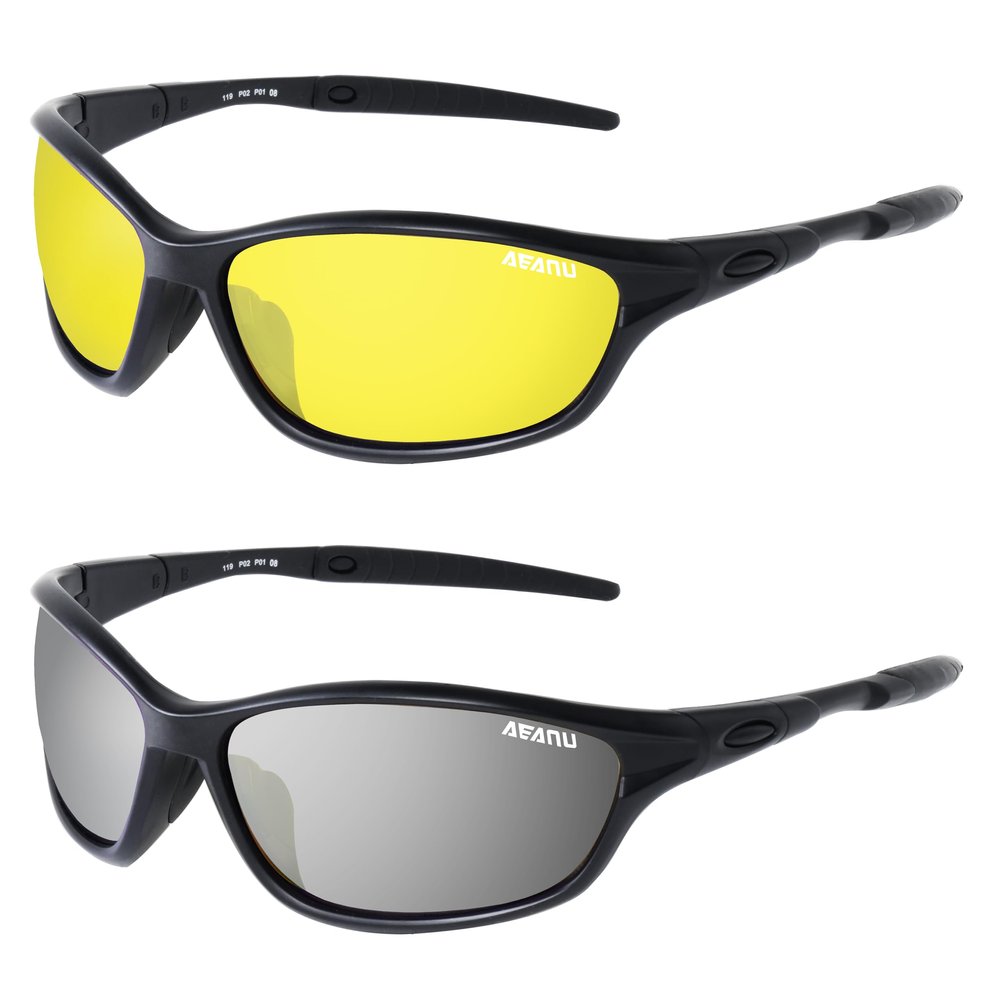 AEANU Day & Night Sunglasses 2-Pack for Women & Teens  Lightweight UV400 Mirrored and Yellow Lens Glasses for Outdoor, Driving, and Everyday Use
