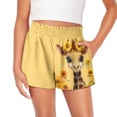 HELLHERO Sunflower Giraffe Shorts for Girls Sizez 11-12 Years Old Kids Active Athletic Shorts Running Sports Shorts High Waisted Dance Yoga Skirts Workout Gym Tennis