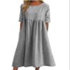 Geleglaer Boho Dress for Women Floral Print Short Sleeve Midi Dress Casual Loose Pleated Flowy Beach Dress with Pockets Summer 2024 Light Grey Plus Size view 1