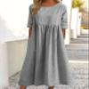 Geleglaer Boho Dress for Women Floral Print Short Sleeve Midi Dress Casual Loose Pleated Flowy Beach Dress with Pockets Summer 2024 Light Grey Plus Size view 2