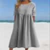 Geleglaer Boho Dress for Women Floral Print Short Sleeve Midi Dress Casual Loose Pleated Flowy Beach Dress with Pockets Summer 2024 Light Grey Plus Size view 3