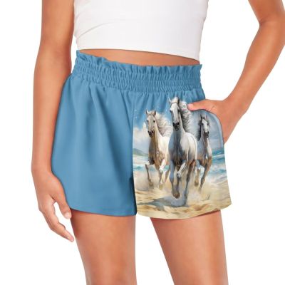 HELLHERO Horse Shorts for Girls Running Shorts Toddler Gym Shorts Kids Active Athletic Shorts High Waist Dance Cheer Skirts Summer Outfit Hiking Cycling Swimming