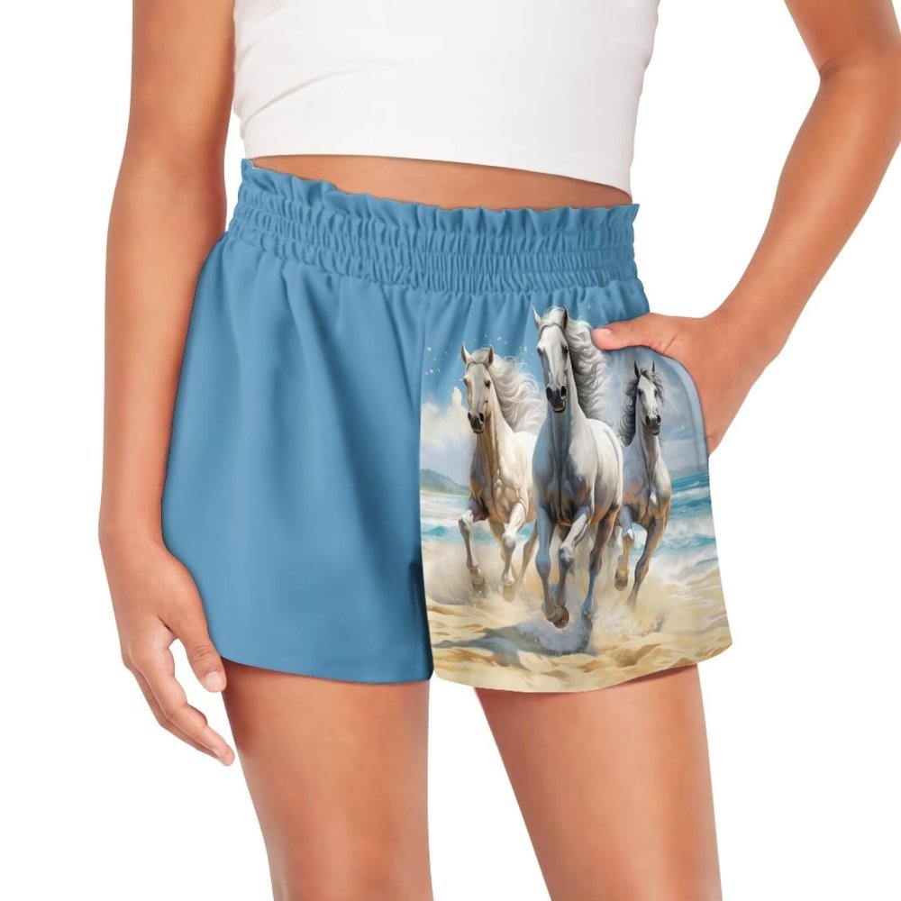 HELLHERO Horse Shorts for Girls Running Shorts Toddler Gym Shorts Kids Active Athletic Shorts High Waist Dance Cheer Skirts Summer Outfit Hiking Cycling Swimming