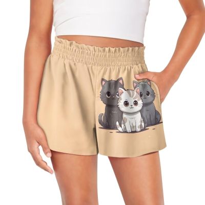 HELLHERO Cute Cat Shorts for Girls Size 15-16 Years Old Kids Running Shorts with Liner High Waist Gym Shorts Dance Yoga Skirts Skorts Outdoor Sports Fitness Exercise