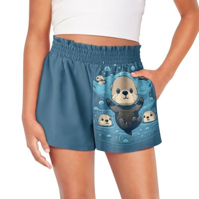 HELLHERO Sea Otter Shorts for Girls Size 3-4 Years Old Kids Running Shorts Active Athletic Gym Shorts Dance Cheer Yoga Skirts Skorts Outdoor Sports Fitness Exercise