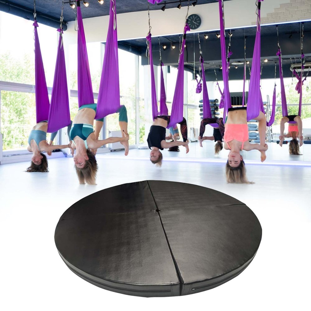 CMYUN Non-Slip Yoga Pole Dance Crash Mat, Folding Round Aerial Hoop Mat for Gym Home, Art Fitness Stripper Pole Mat, Safety Thick Protection Mat(Black,150cmx3cm(59"x1.2"))