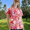 Collemet Womens Funny Golf Shirts Red 70s Floral Outfits Casual Golf Shirt M view 3