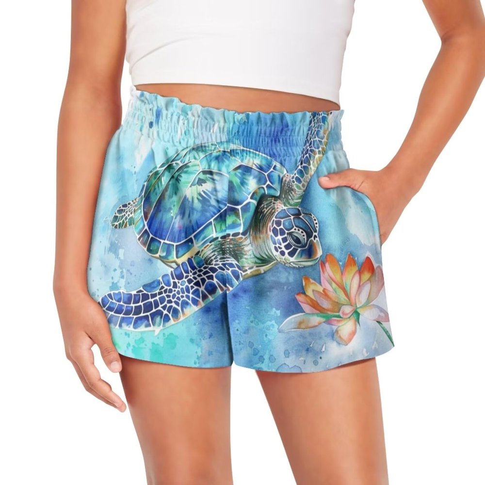 HELLHERO Sea Turtle Shorts for Girls Size 7-8 Summer Shorts Kids Athletic Shorts Running Shorts with Liners Dance Yoga Cheer Skirts Hiking Cycling Swiming Beach Bike Shorts