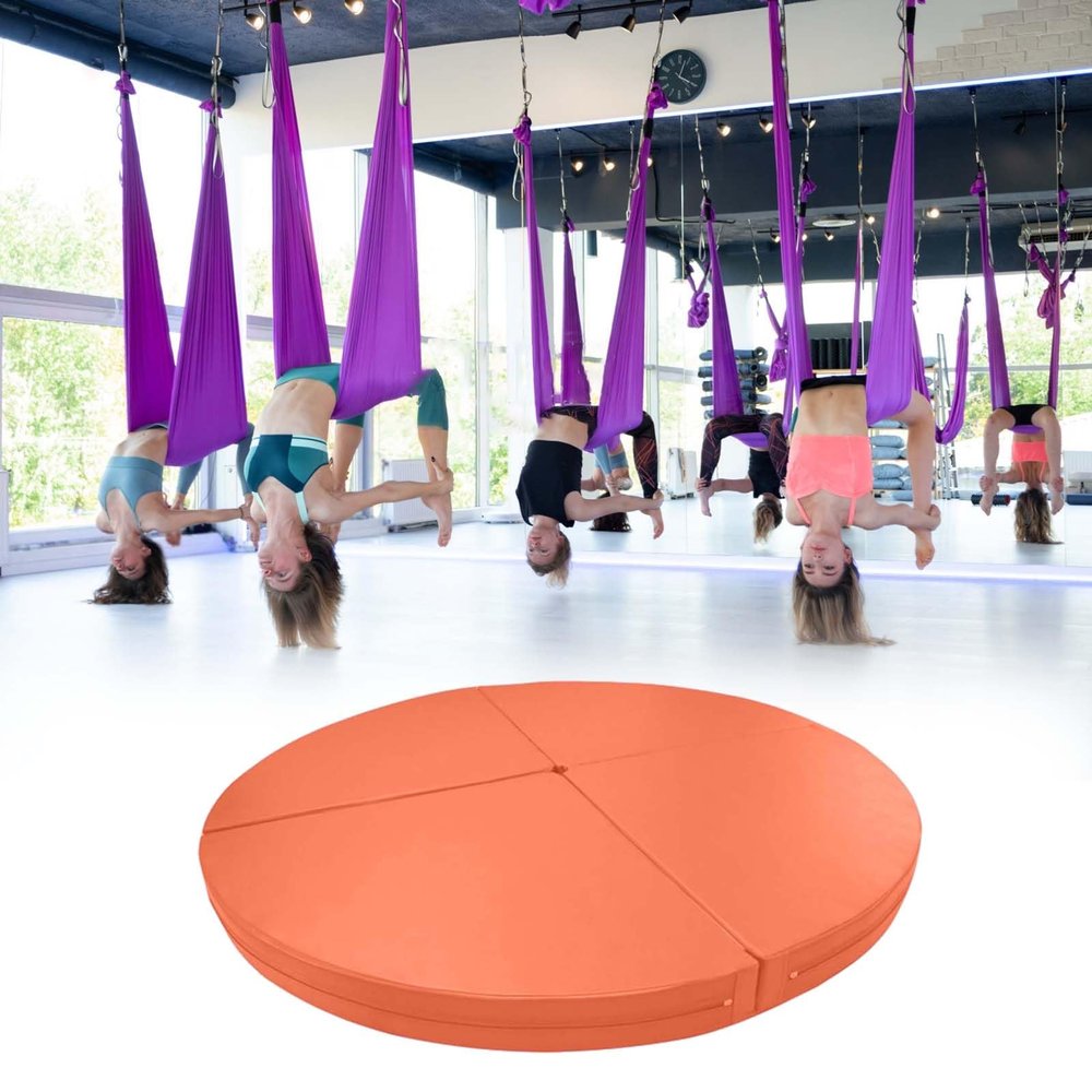 CMYUN Non-Slip Yoga Pole Dance Crash Mat, Folding Round Aerial Hoop Mat for Gym Home, Art Fitness Stripper Pole Mat, Safety Thick Protection Mat(Orange,150cmx3cm(59"x1.2"))
