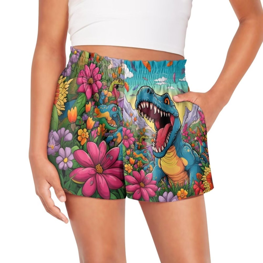 HELLHERO Dinosaur Shorts for Girls Kids Size 5-6 Years Old Athletic Active Running Shorts Outdoor Sports Shorts Dance Cheer Yoga Skirts with Pockets