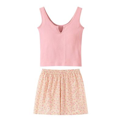 NineFit Basics Women Pajamas Sets 2 Piece Tank Tops with Built in Bras Shorts Sets Pajamas Teen Girls Loose Cute Short Sleepwear Set, _A01pink