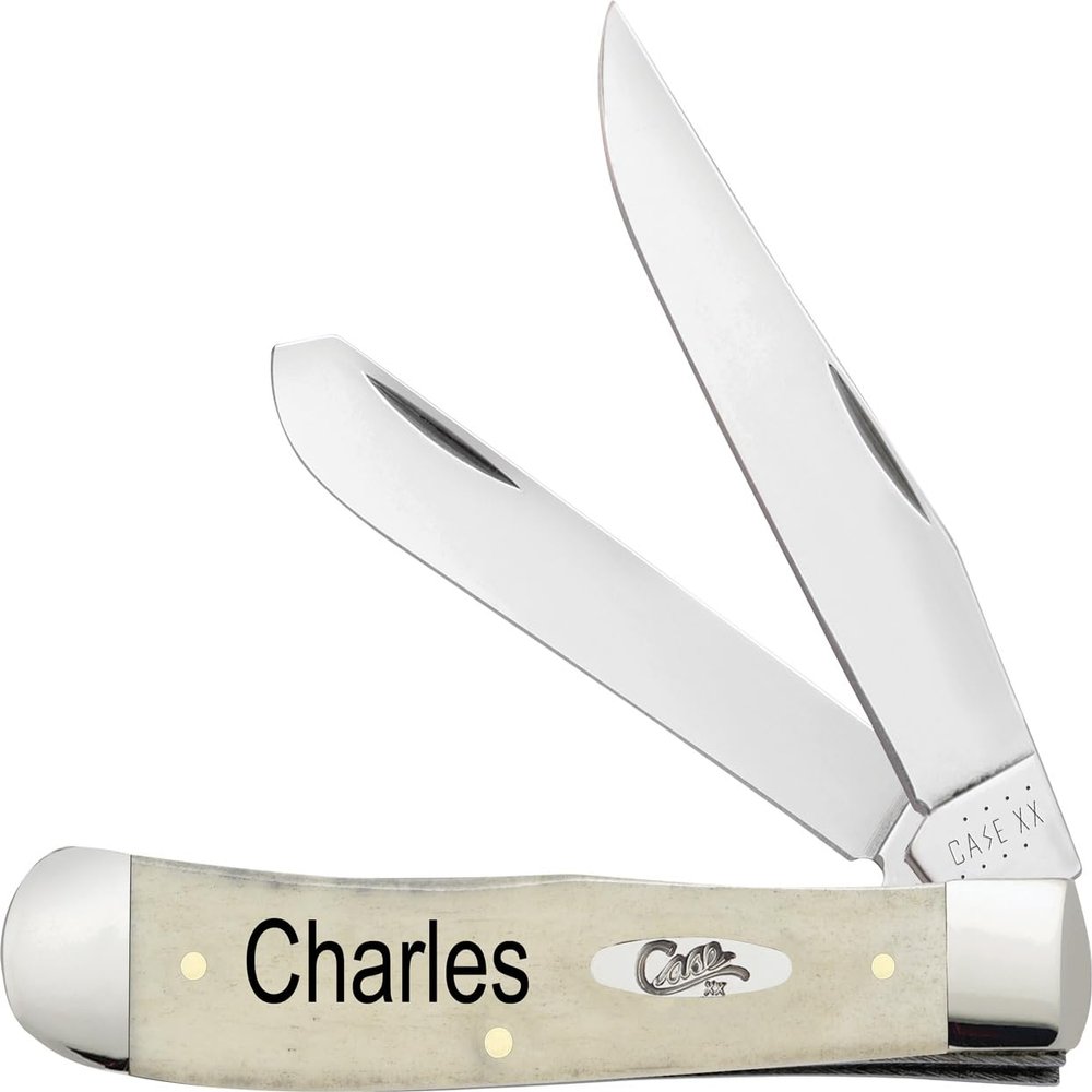 Case XX WR Pocket Knife (Personalized) Natural Bone Trapper Item #1445E - (6254 SS) - Length Closed: 4 1/8 Inches