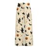 JEOCODY Halloween Witch Wide Leg Pants for Women Casual Elastic Waist Loose Lounge Palazzo Pants with Pockets Comfy Elastic Work Pants Baggy Long Work Pants view 3