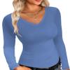 Ekouaer Womens 3 Pack Long Sleeve Shirts V Neck Slim Fit Lightweight Layer Tops Fall Clothes Thermal Undershirts Black/Red/Navy M view 4