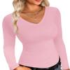 Ekouaer Womens 3 Pack Long Sleeve Shirts V Neck Slim Fit Lightweight Layer Tops Fall Clothes Thermal Undershirts Black/White/Pink XXL view 4