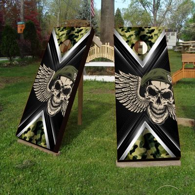 AdesiivoStudio Army Skull Veterans Military Custom Cornhole Wraps for Boards - Skin Decals Vinyl Wrap for Cornhole Game Board - Cornhole Boards Wraps - KA1032