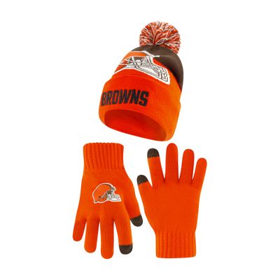 Ultra Game NFL Official Youth Super Soft Winter Beanie Knit Hat with Extra Warm Touch Screen Gloves, Cleveland Browns, Team Color 2, 1SIZE