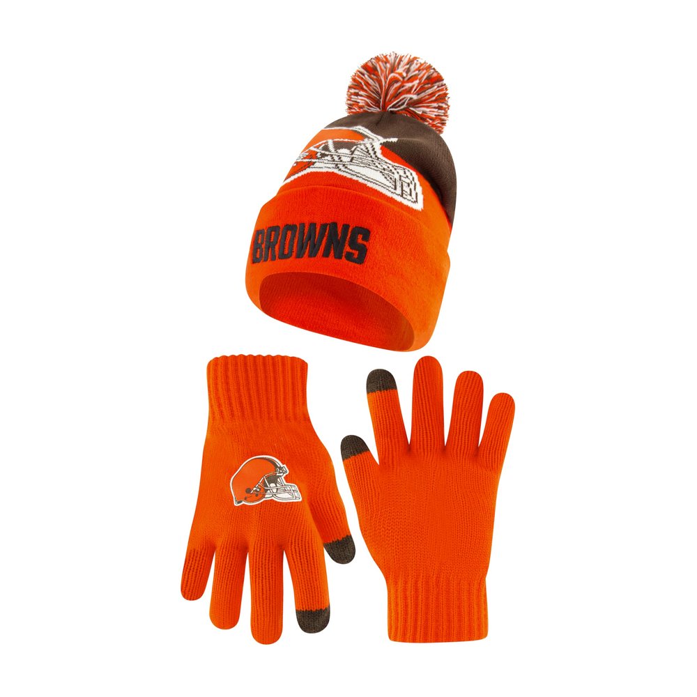 Ultra Game NFL Official Youth Super Soft Winter Beanie Knit Hat with Extra Warm Touch Screen Gloves, Cleveland Browns, Team Color 2, 1SIZE