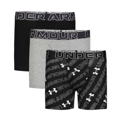 Under Armour Boys' Multipack Performance Cotton Boxerjock Brief, Steel Gray/Black Wordmark, X-Large