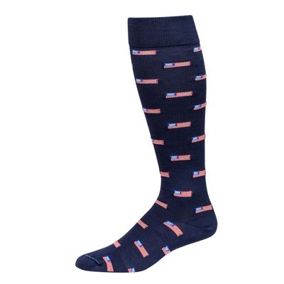 Cotton Patterned Over the Calf Dress Socks, Knee High Mens Dress Socks, Made in USA by Boardroom Socks, American Flag on Navy