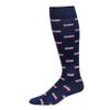 Cotton Patterned Over the Calf Dress Socks, Knee High Mens Dress Socks, Made in USA by Boardroom Socks, American Flag on Navy view 1
