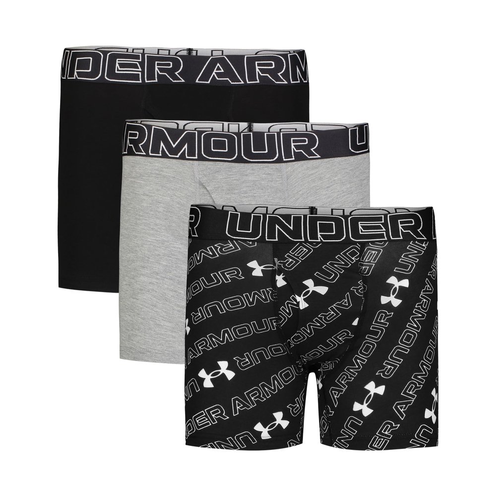 Under Armour Boys' Multipack Performance Cotton Boxerjock Brief, Steel Gray/Black Wordmark, Large