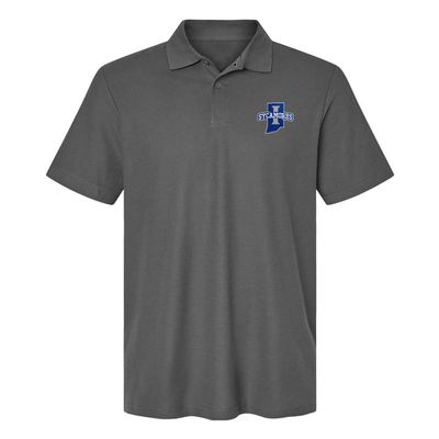 Campus Lab Indiana State University Primary Logo Men's Adult 100% Cotton Knit Embroidered Polo Shirt, Charcoal, 2X-Large