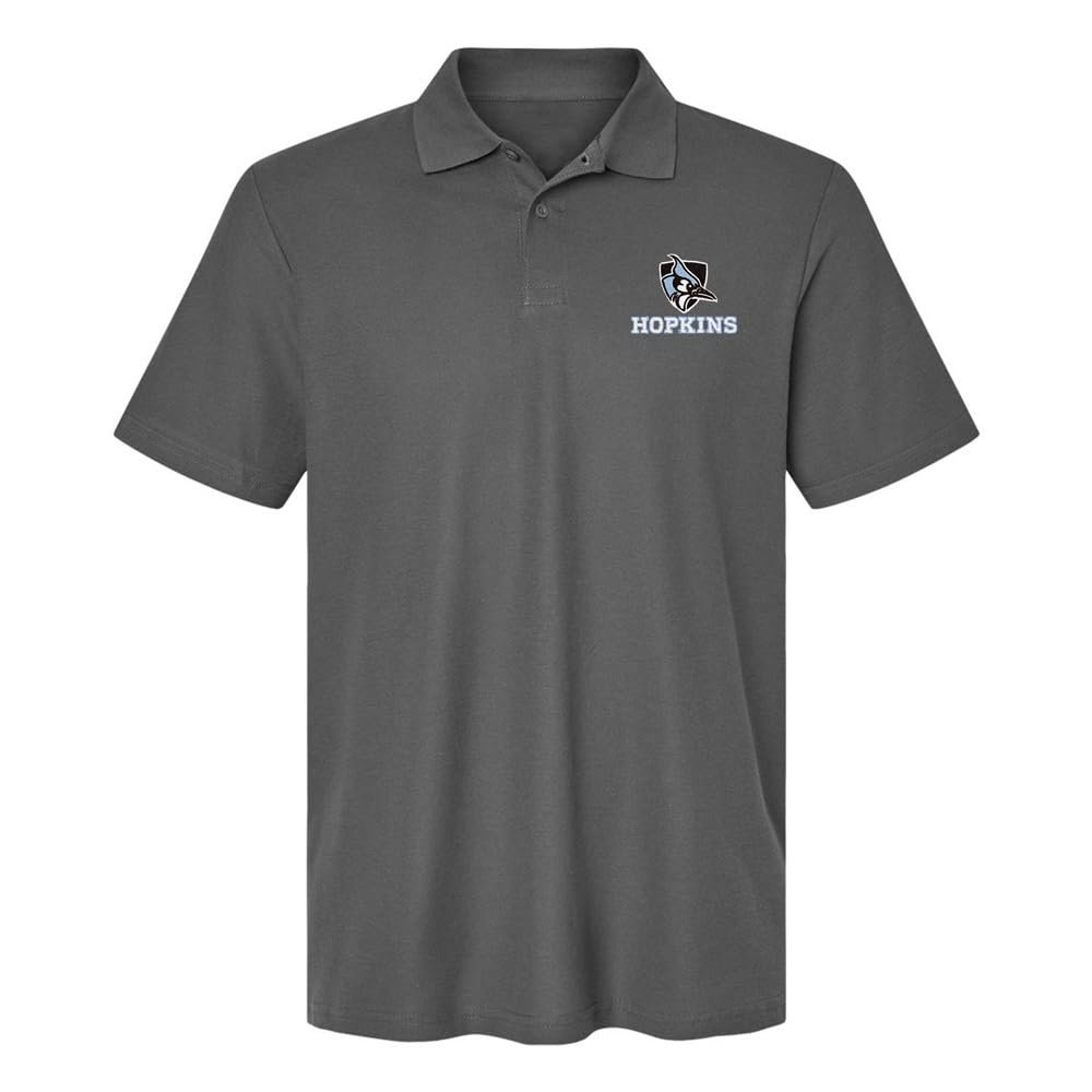 Campus Lab Johns Hopkins University Primary Logo Men's Adult 100% Cotton Knit Embroidered Polo Shirt, Charcoal, 2X-Large