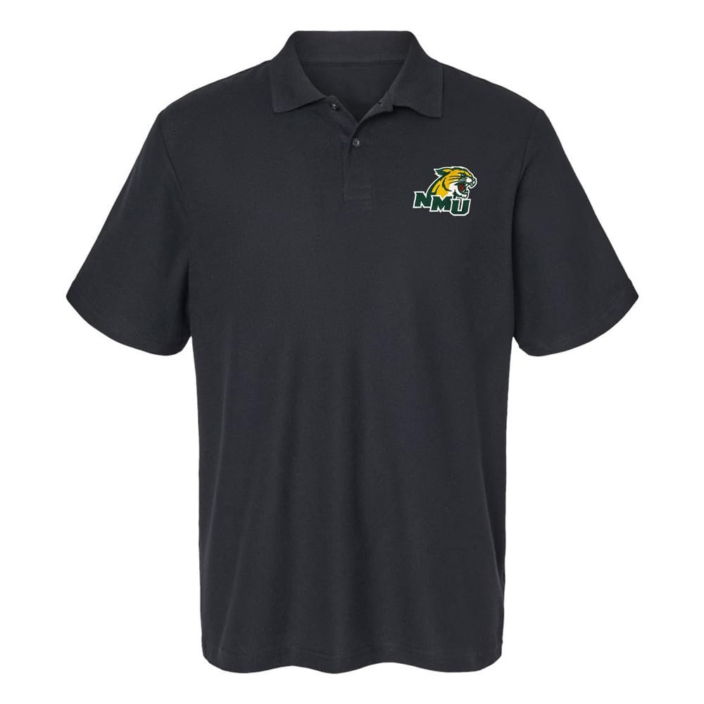 Campus Lab Northern Michigan University Primary Logo Men's Adult 100% Cotton Knit Embroidered Polo Shirt, Black, 3X-Large