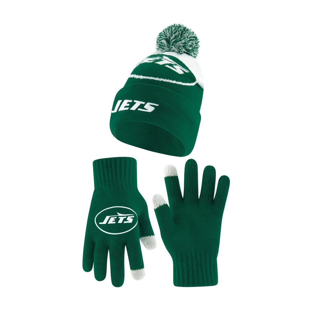 Ultra Game NFL Official Adults Unisex Super Soft Winter Beanie Knit Hat with Extra Warm Touch Screen Gloves, New York Jets, Team Color 2, 1SIZE